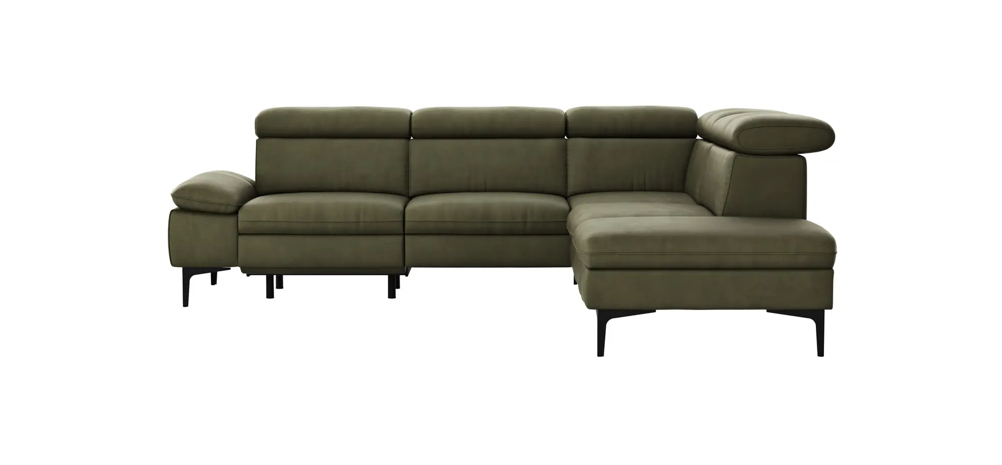 Ecksofa Felipa - 2,5-Sitzer mit Ecke rechts inkl. Armlehne verstellbar und Rückenlehne/Sitztiefe verstellbar (motorisch), Leder, Olive 105111