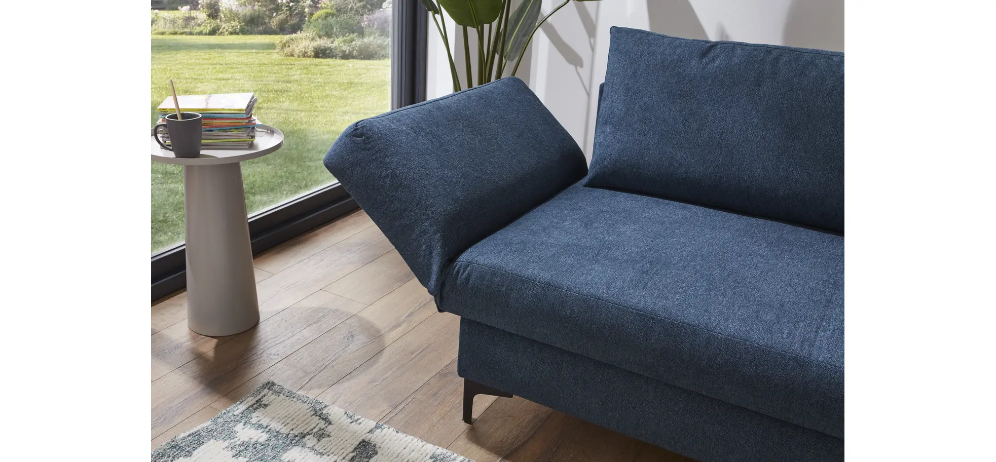 Schlafsofa Verano - Ausrichtung links inkl. Schlaffunktion und Bettkasten, Stoff, Petrol
