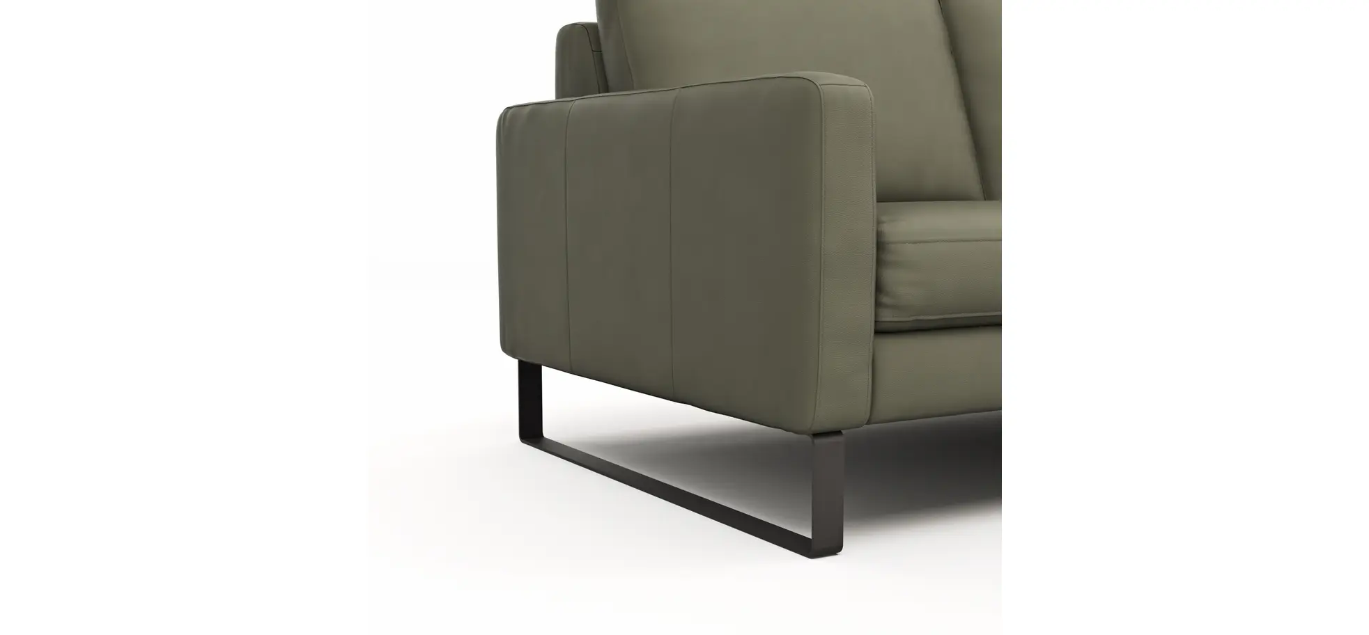 Sofa Enna - 2,5-Sitzer, Armlehne A, Leder, Olive, Kufe, Schwarz