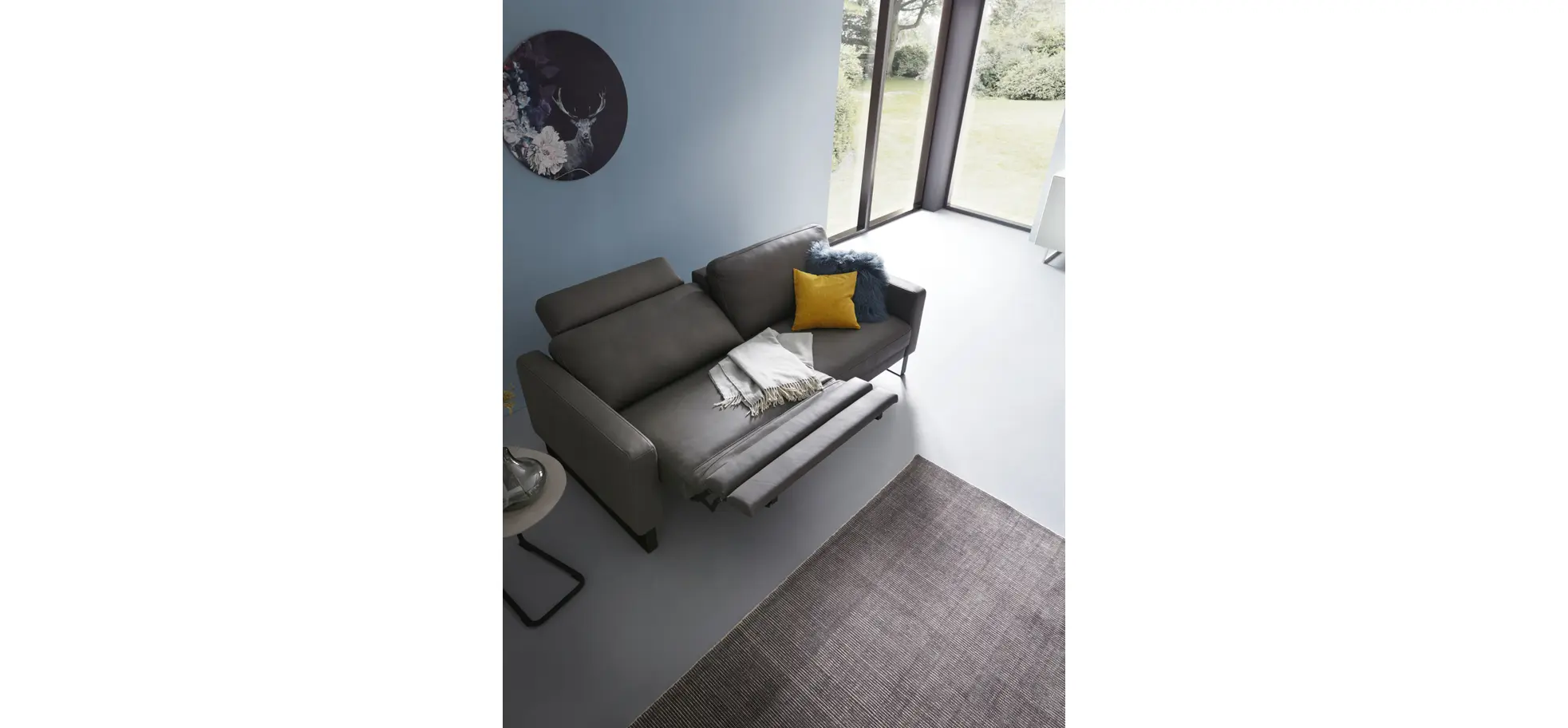 Sofa Enna - 3,5-Sitzer inklusive Relaxfunktion (motorisch) links, Leder, Grau