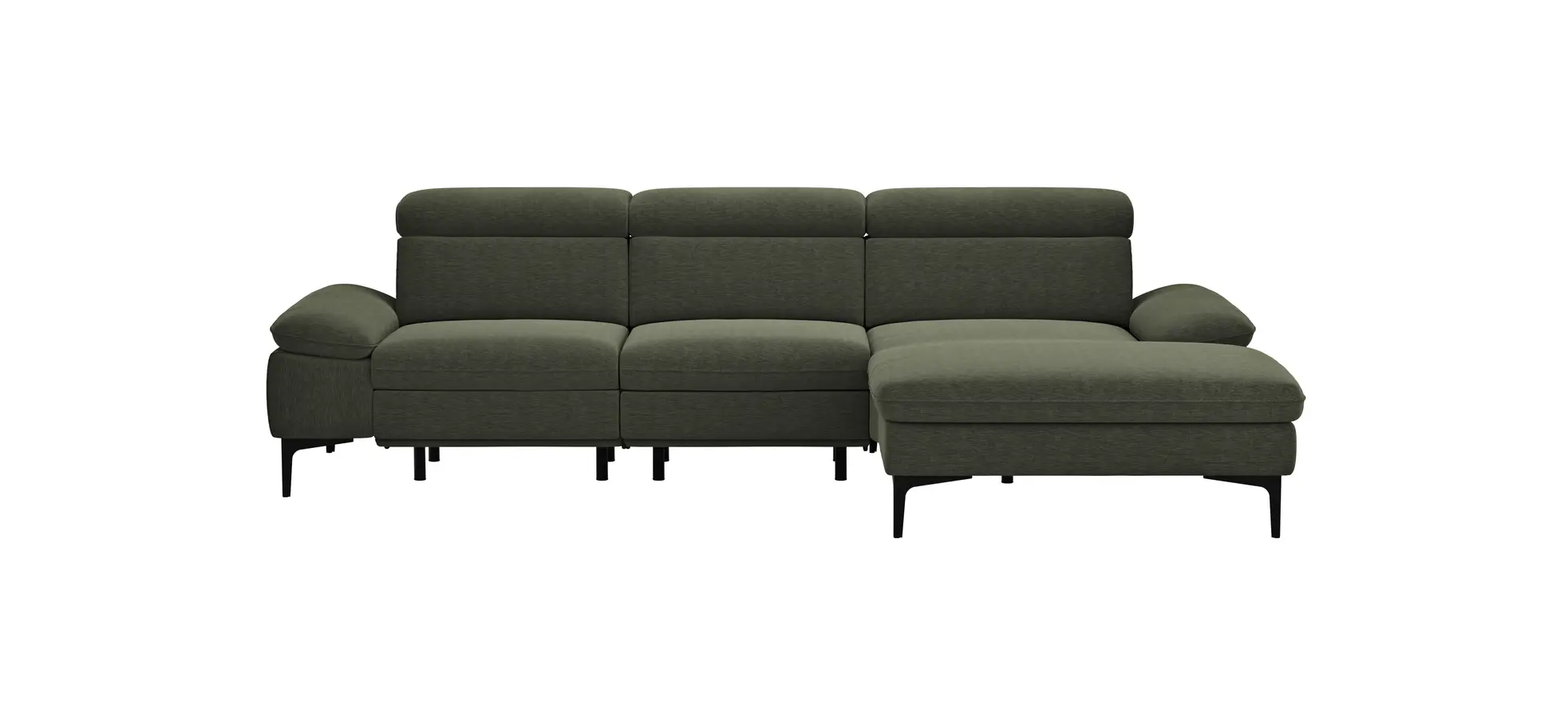 Ecksofa Felipa - 2,5-Sitzer mit Longchair rechts inkl. Armlehne verstellbar und Rückenlehne/Sitztiefe verstellbar (motorisch), Stoff, Dunkelgrün 105103