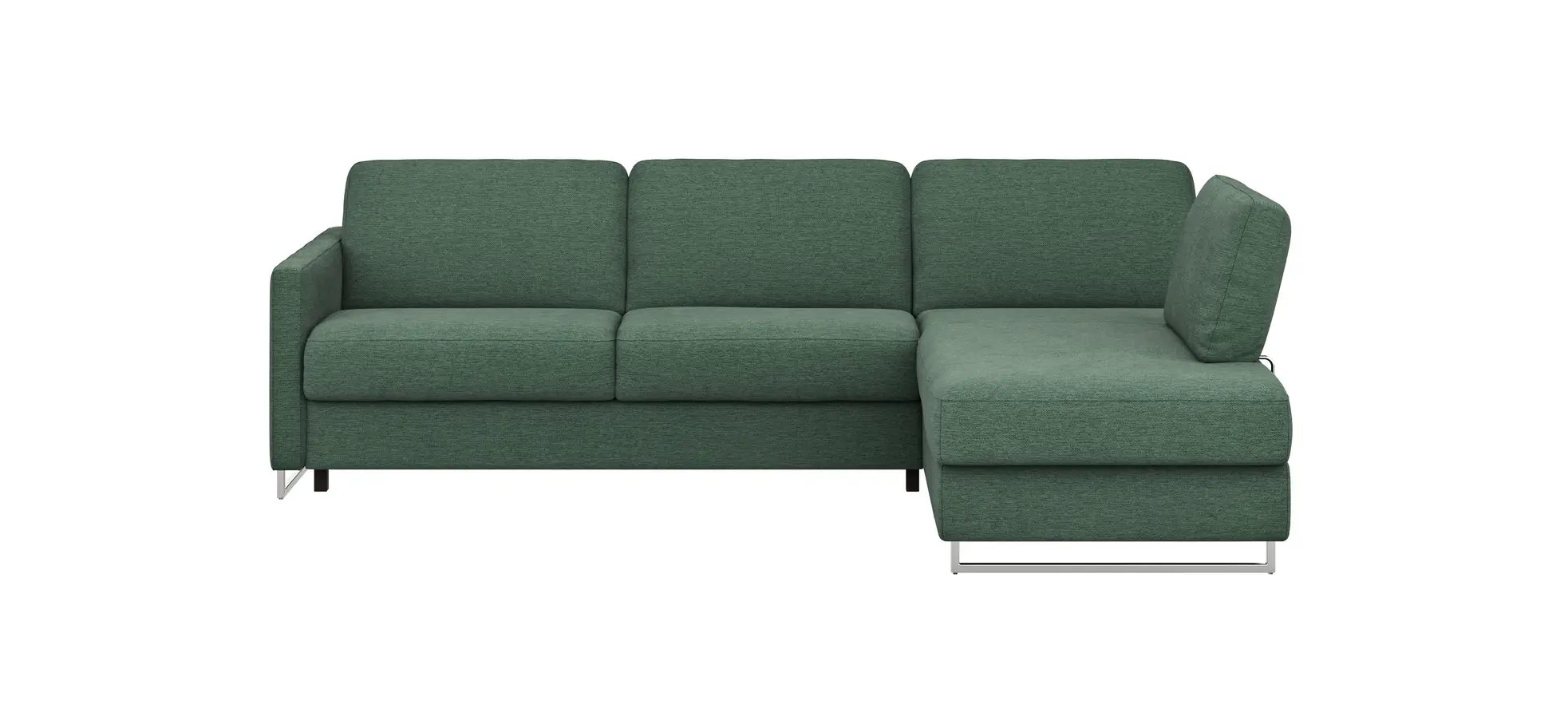 Ecksofa Nuoro - 2-Sitzer mit Longchair rechts inkl. Schlaffunktion und Bettkasten, Stoff, Dunkelgrün 130855