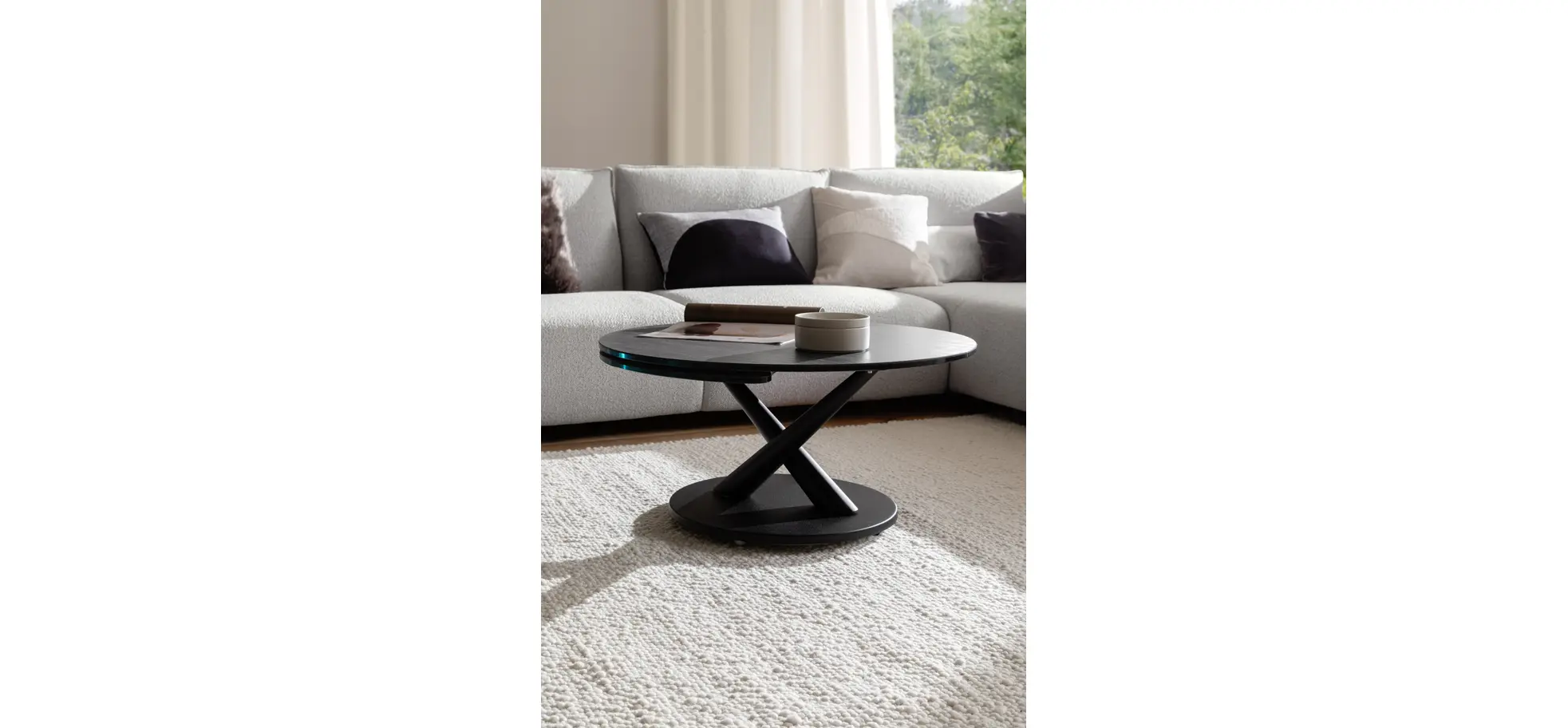 Couchtisch Spessa - LB ca. 128x80 cm, drehbar, Keramik, Anthrazit