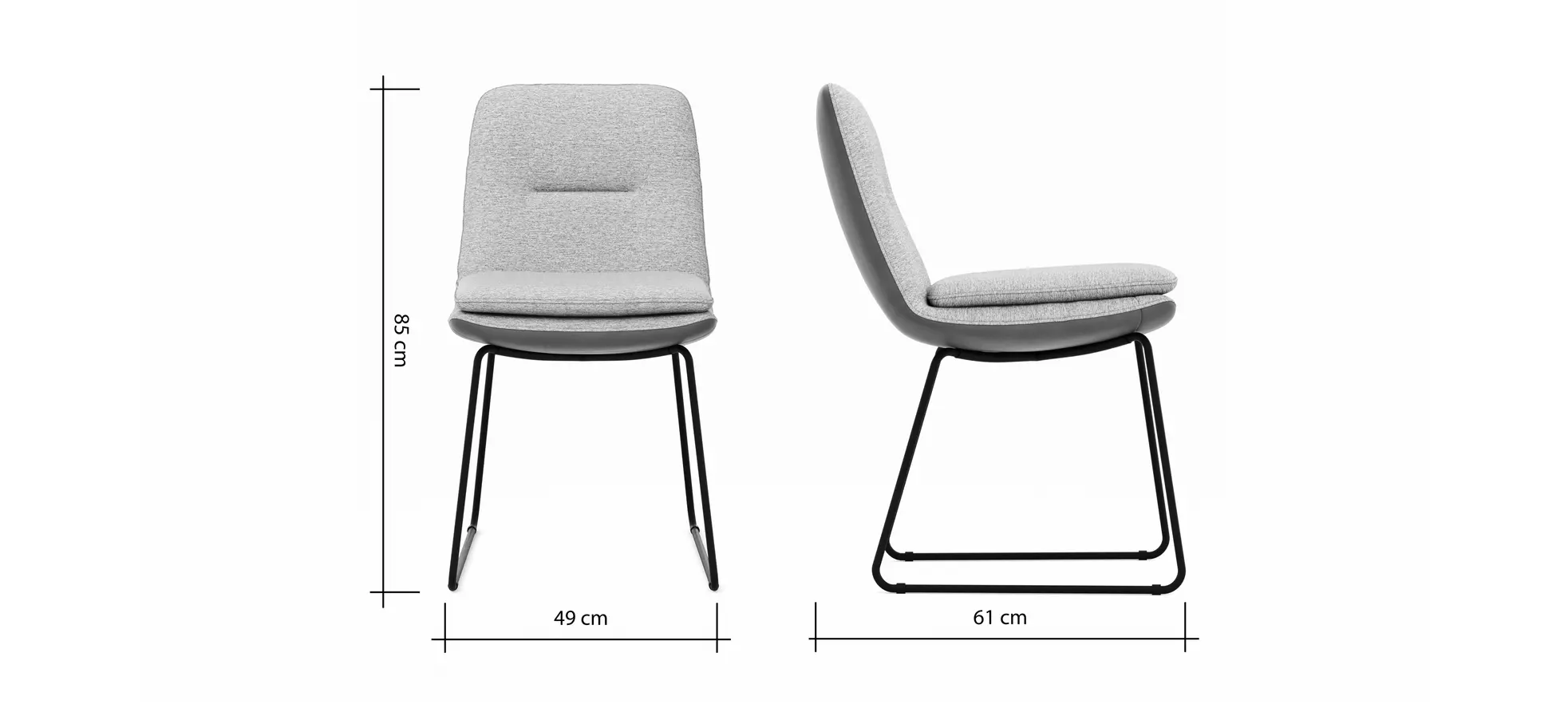 Polsterstuhl Macano - Stoff & Leder, Hellgrau, Steingrau