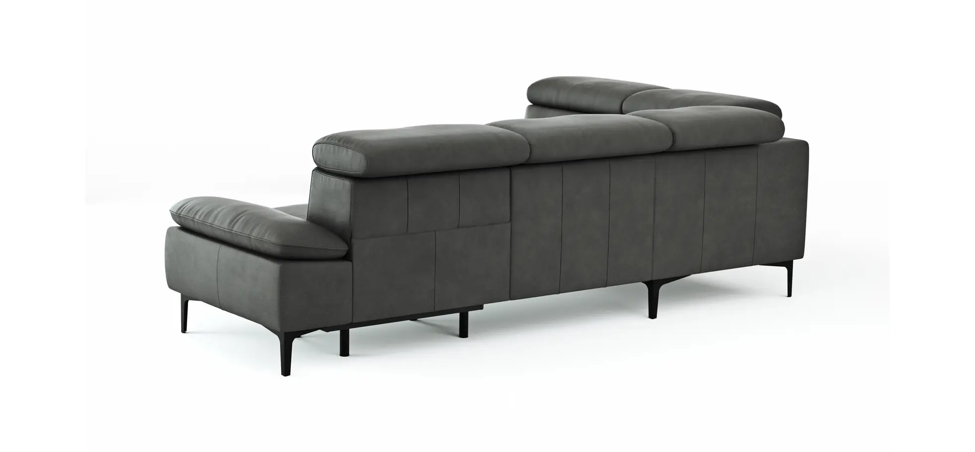 Ecksofa Felipa - Ecke links mit 2,5-Sitzer inkl. Armlehne verstellbar und Rückenlehne/Sitztiefe verstellbar (motorisch), Leder, Grau