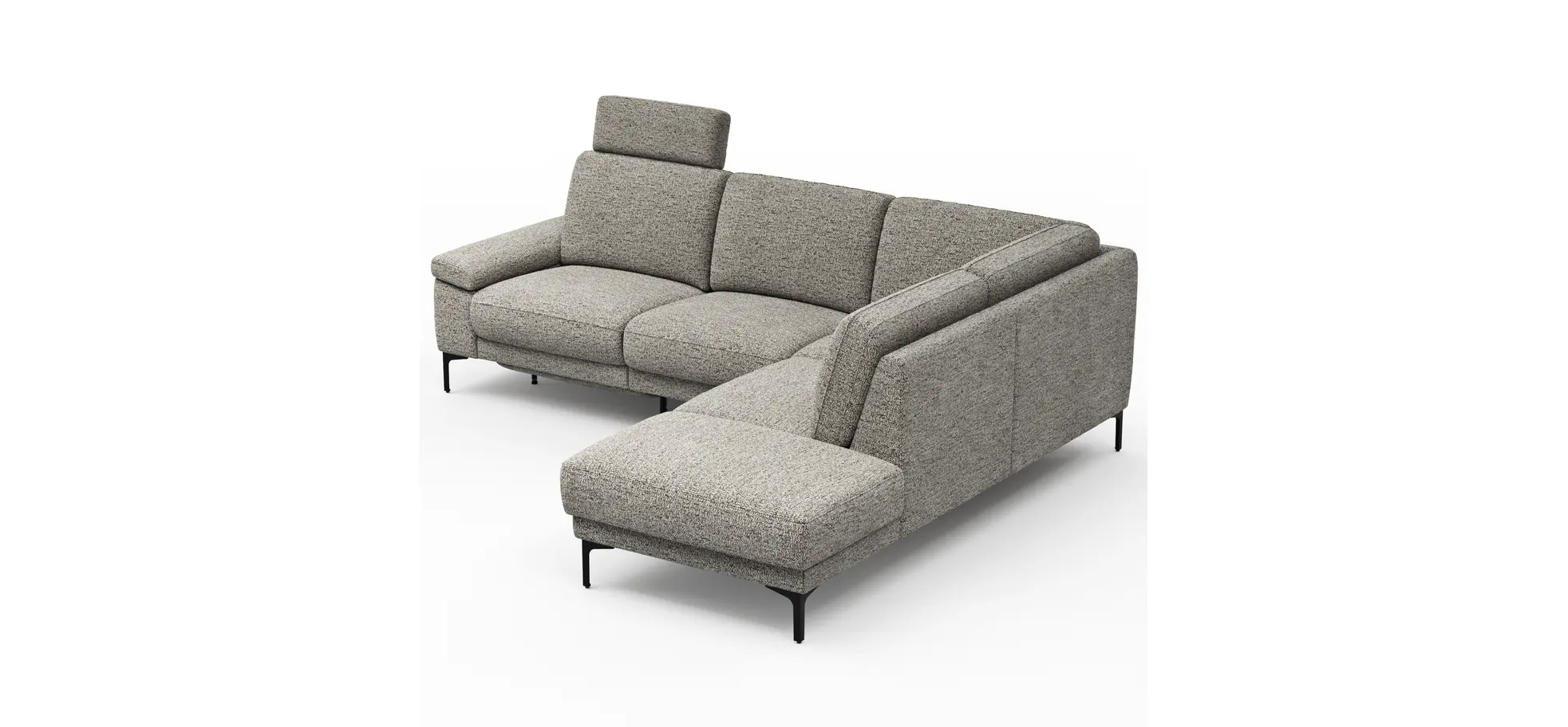 Ecksofa Matero - 2-Sitzer mit Ecke rechts inkl. Relaxfunktion motorisch und Sitzvorzug, Stoff, Graubeige