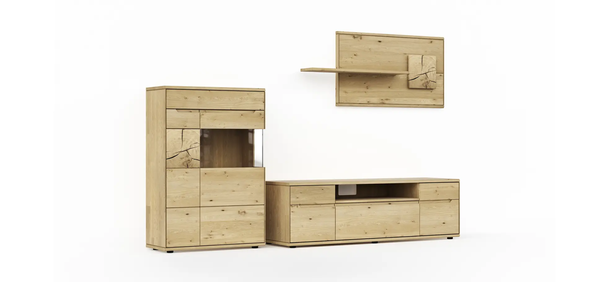 Wohnwand Amora - Wildeiche massiv bianco