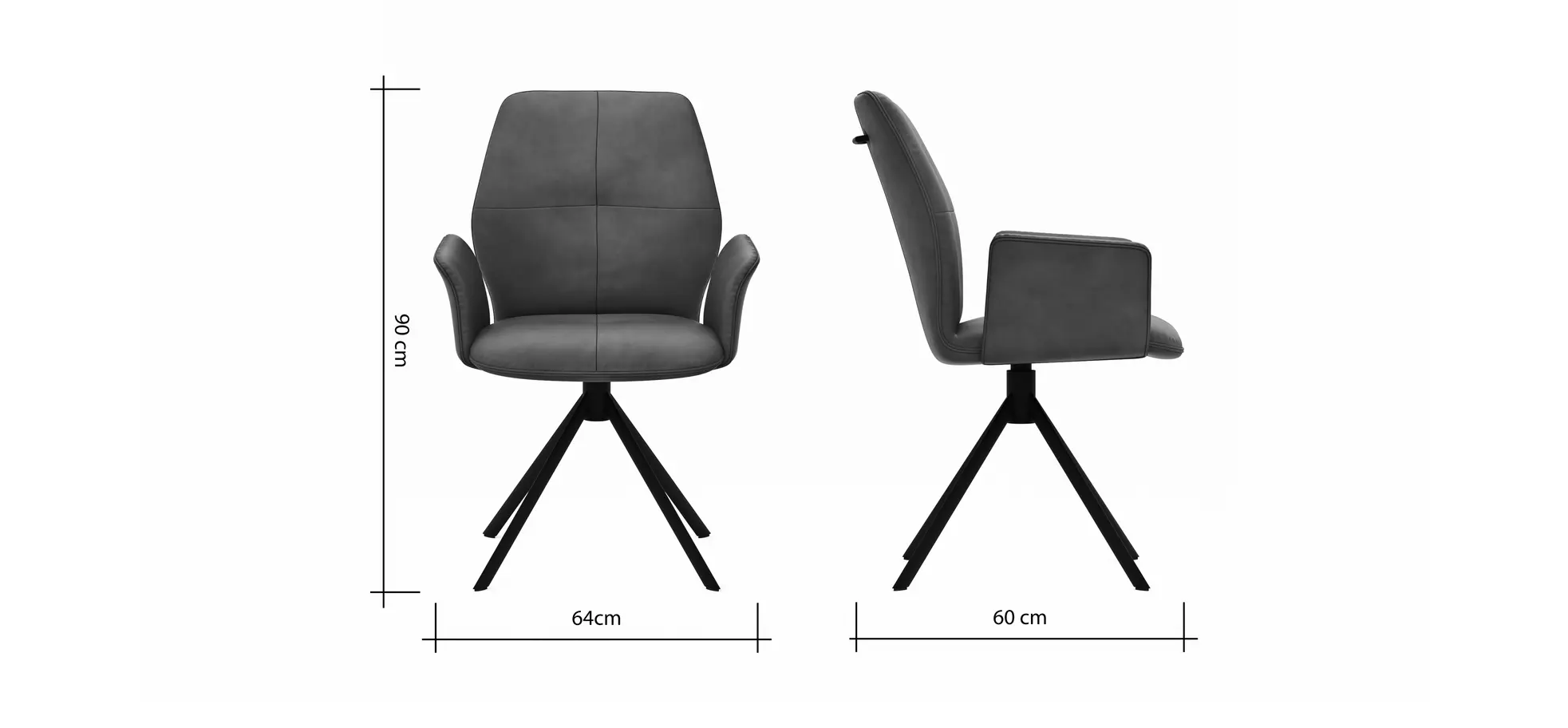 Armlehnstuhl Dinner - drehbar, Stoff, Dunkelgrau