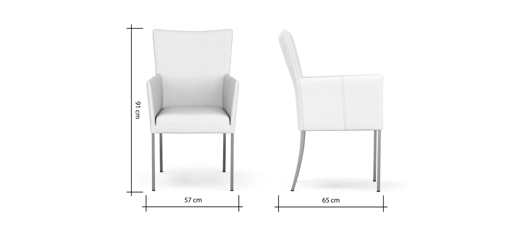 Armlehnstuhl Penthouse - Leder, Weiß, 4 Fuß, Edelstahl