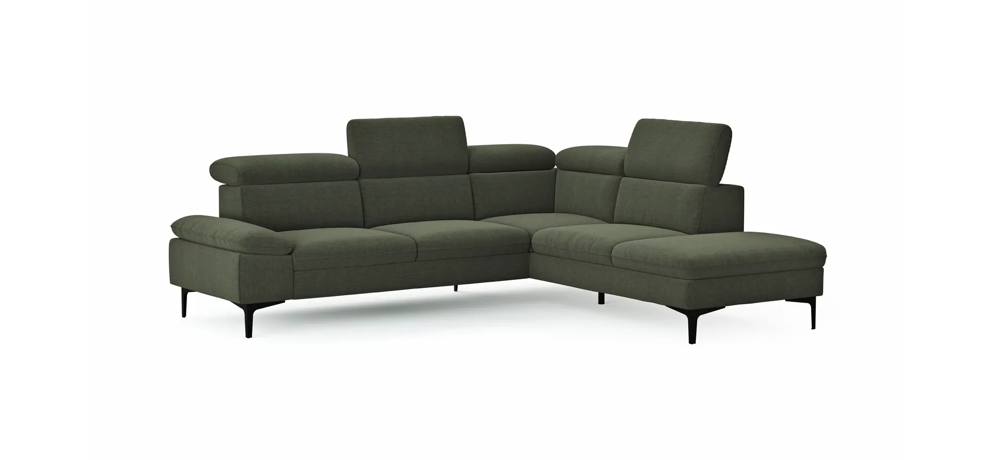 Ecksofa Felipa - 2,5-Sitzer mit Ecke rechts inkl. Kopfteil verstellbar, Stoff, Dunkelgrün