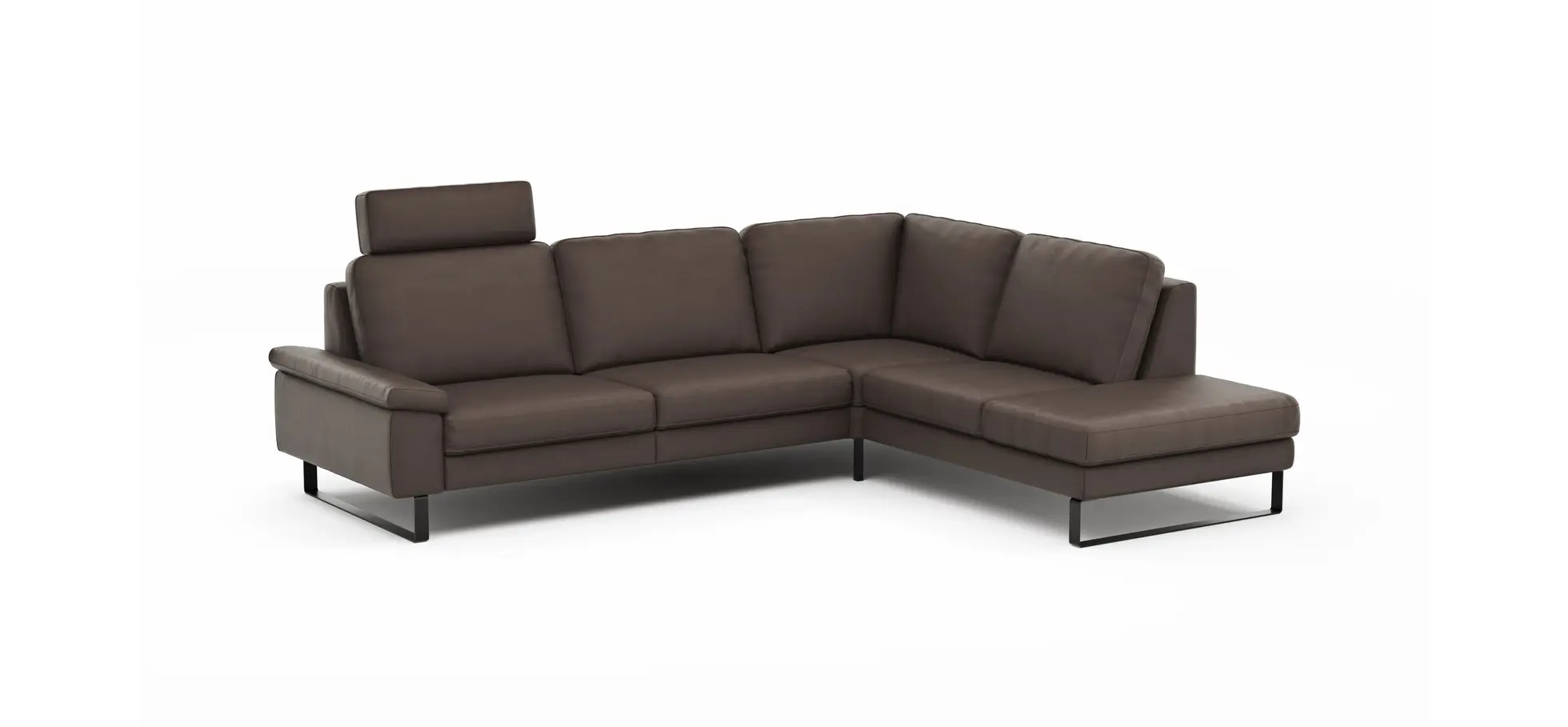 Ecksofa Enna - 3-Sitzer mit Ecke rechts, Leder Mocca