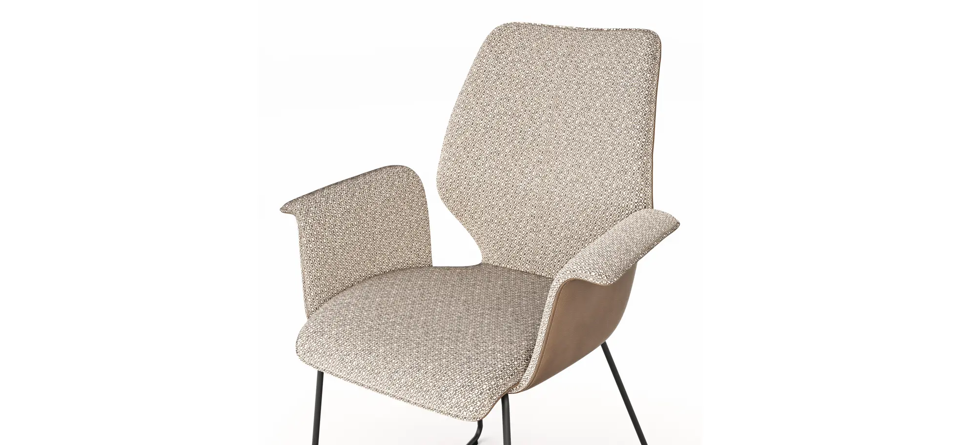 Armlehnstuhl Penthouse - Stoff, Hellgrau, Leder, Steingrau, Kufen, Anthrazit