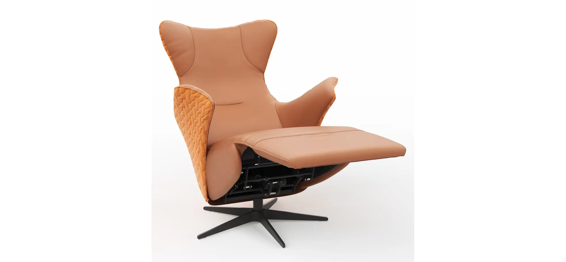 Relaxsessel Follina - Relaxfunktion (motorisch), Leder, Stoff, Cognac