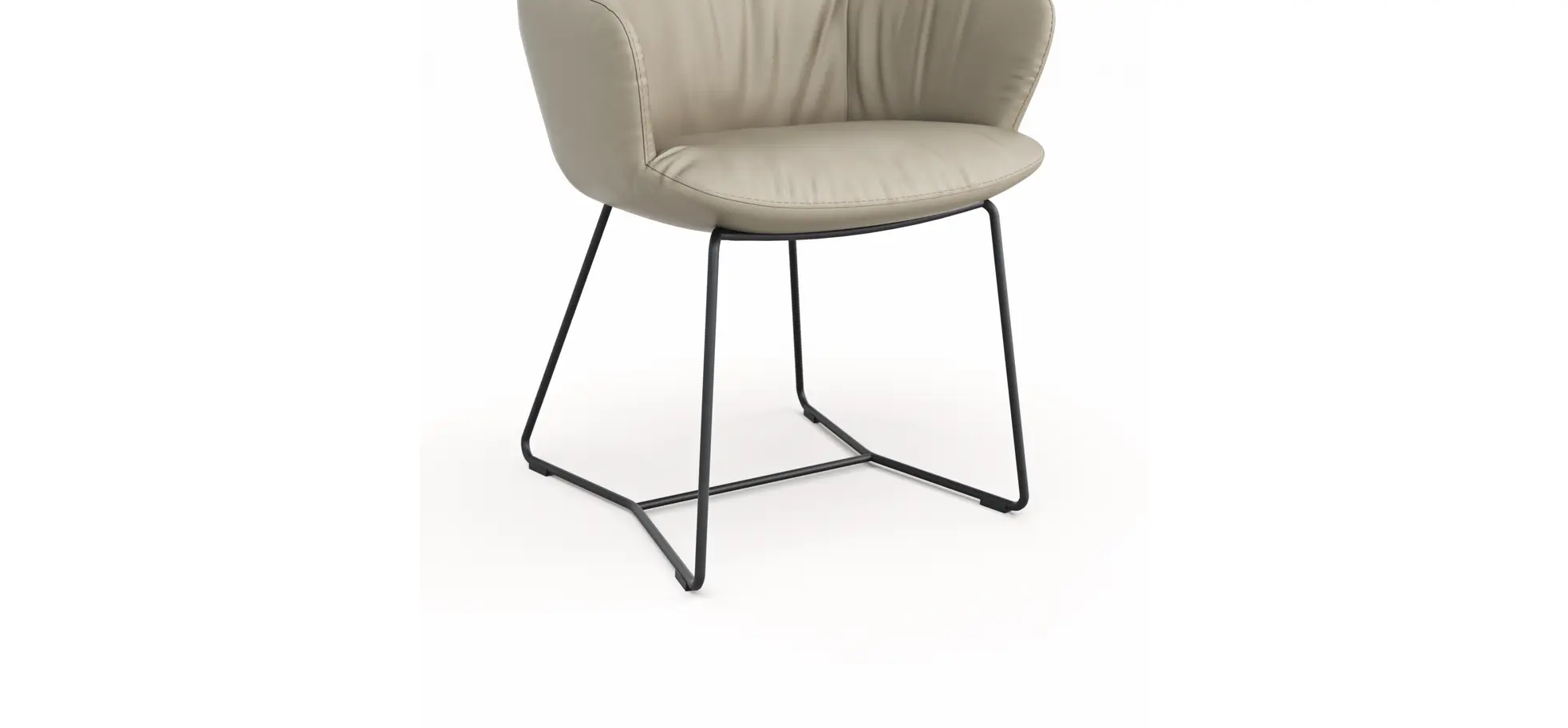 Armlehnstuhl Pegara - Leder, Graubraun, Kufe