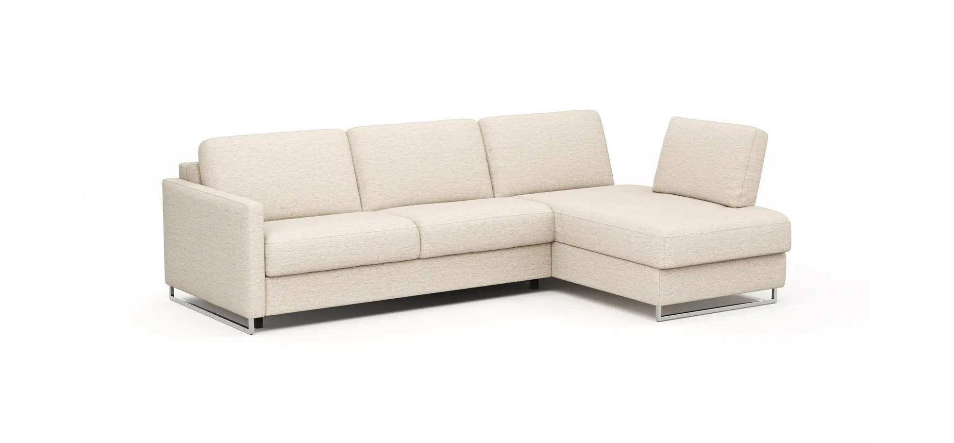 Ecksofa Nuoro - 2-Sitzer mit Longchair rechts inkl. Schlaffunktion und Bettkasten, Stoff, Beige