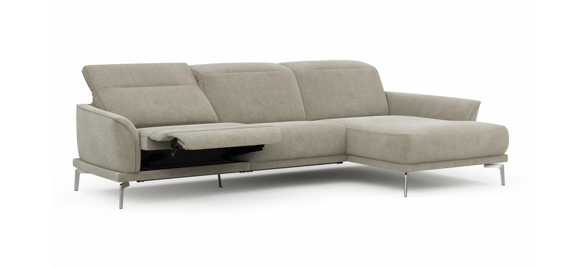 Ecksofa Amadena - 2-Sitzer mit Longchair rechts inkl. Relaxfunktion motorisch, Stoff, Limone