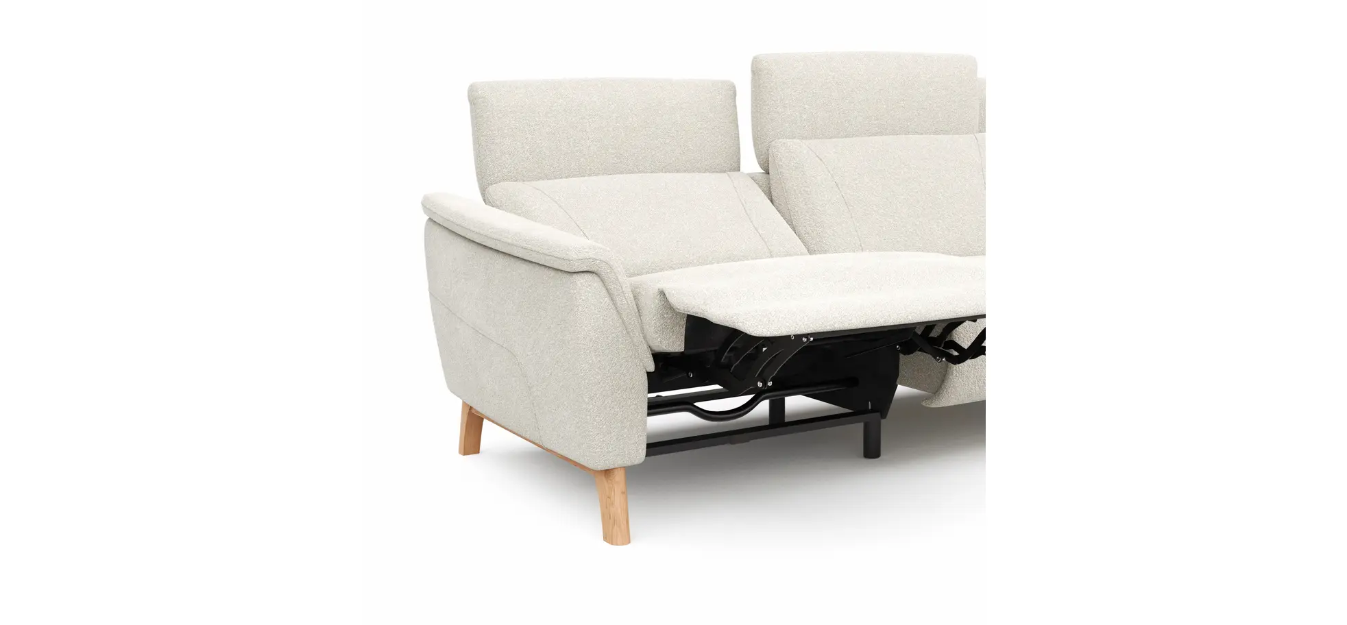 Ecksofa Nevin - 2-Sitzer mit Longchair rechts, inkl. Relaxfunktion (motorisch) und Kopfpolsterverstellung, Stoff, Weiß