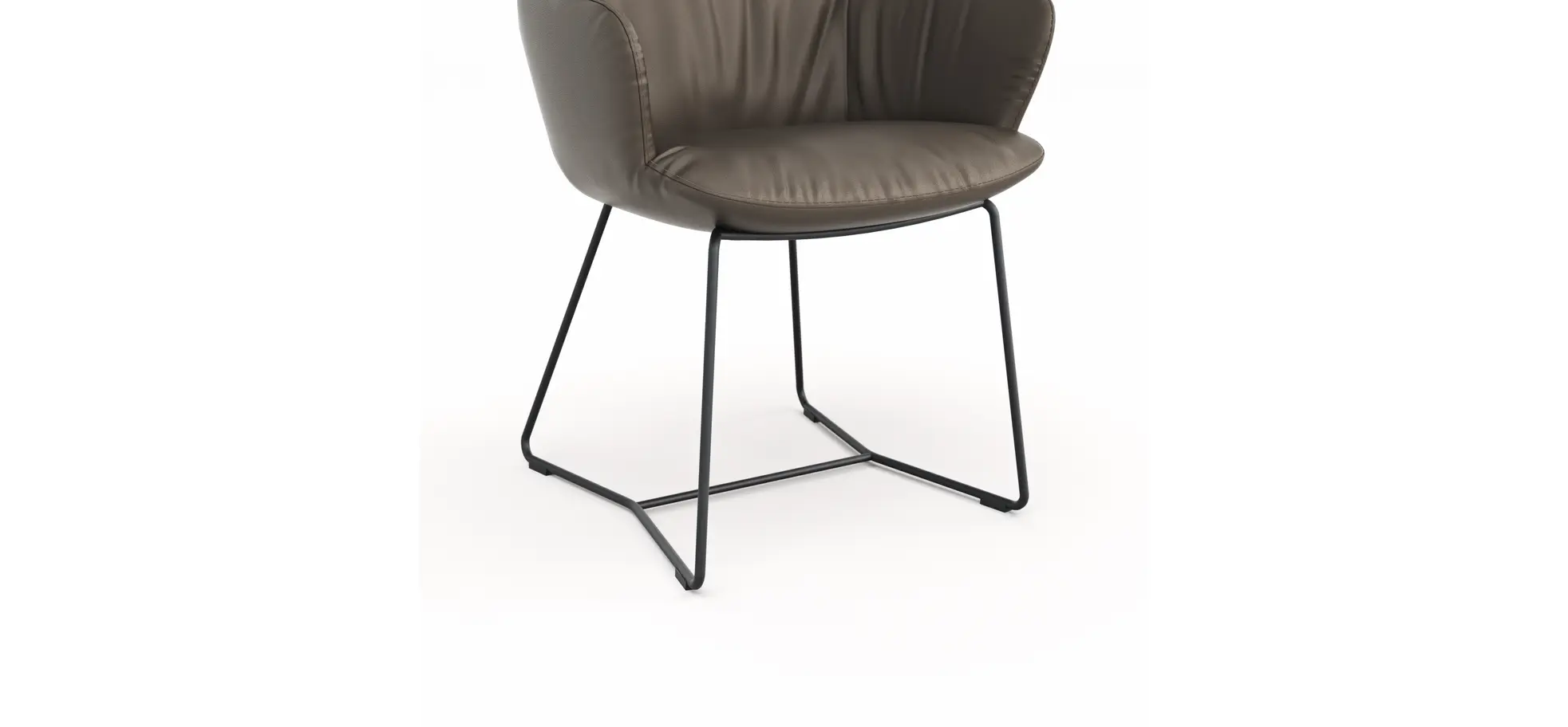 Armlehnstuhl Pegara - Leder, Dunkelbraun, Kufe