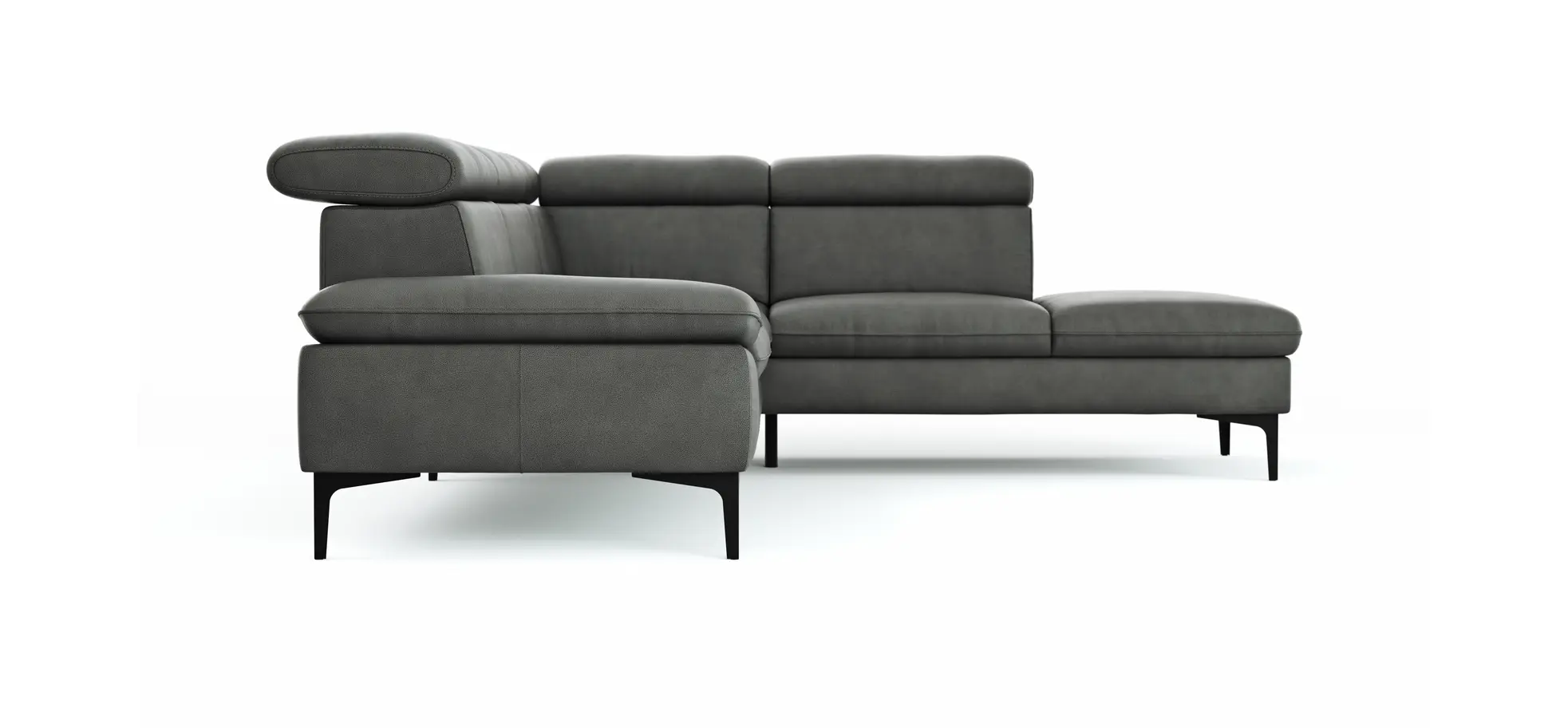 Ecksofa Felipa - 2,5-Sitzer mit Ecke rechts inkl. Kopfteil verstellbar, Leder, Grau