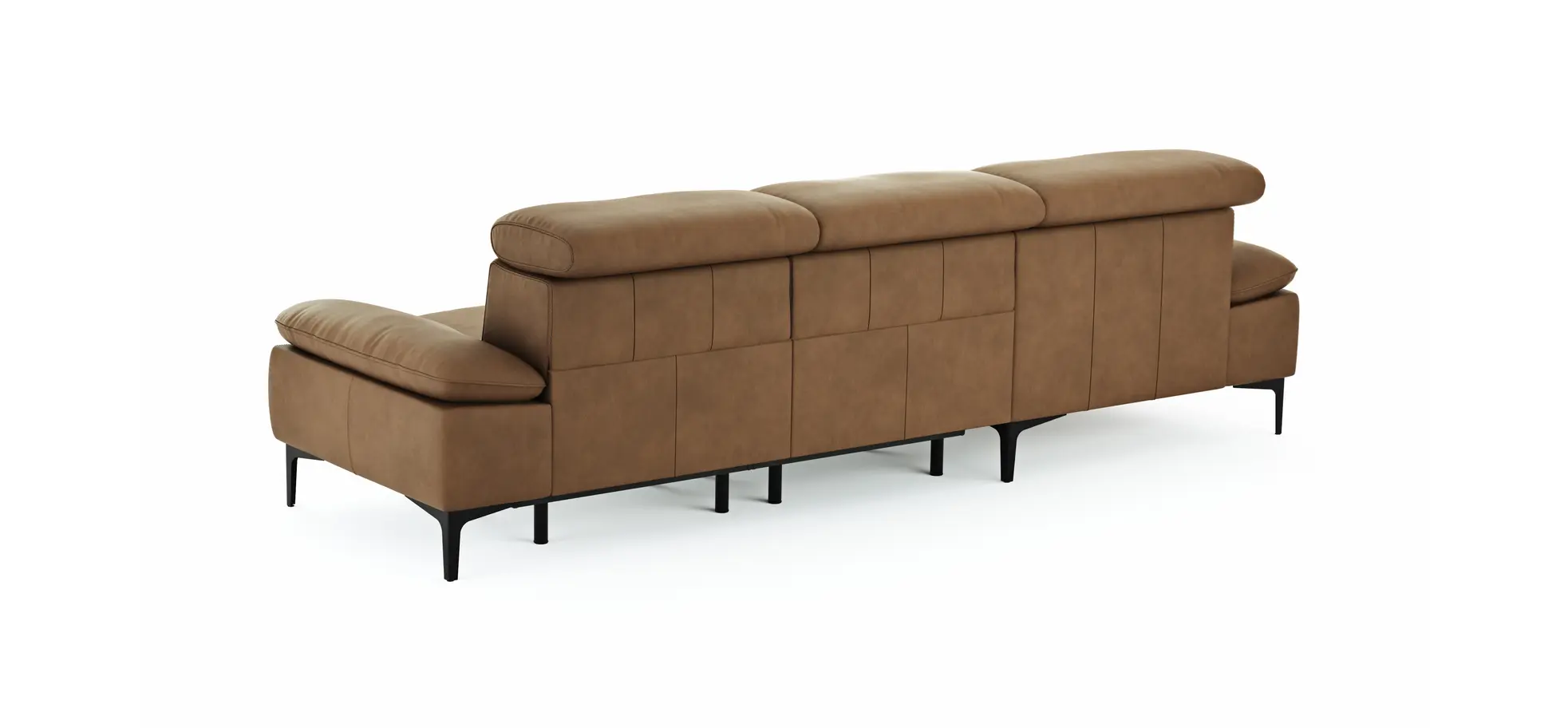Ecksofa Felipa - Longchair links mit 2,5-Sitzer inkl. Armlehne verstellbar und Rückenlehne/Sitztiefe verstellbar (motorisch), Leder, Cognac