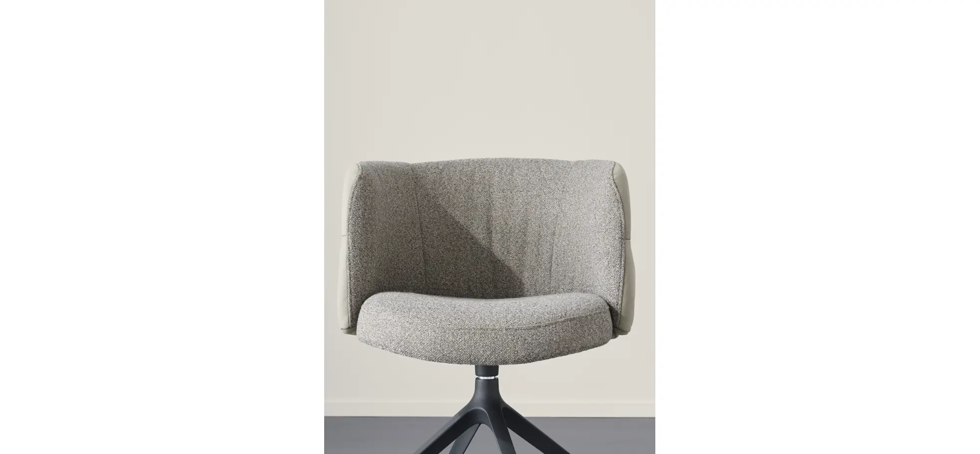 Armlehnstuhl Milana - drehbar, Leder Grau, Stoff Graubraun