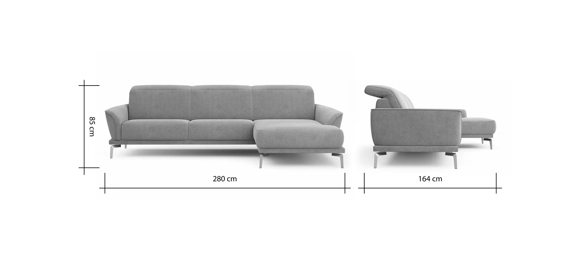 Ecksofa Amadena - 2-Sitzer mit Longchair rechts inkl. Kopfteilverstellung, Stoff, Limone
