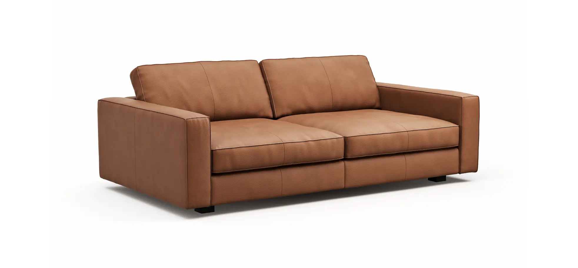 Sofa Aprino 2 - 3,5-Sitzer XL, Dickleder, Cognac, Armlehne Block schmal