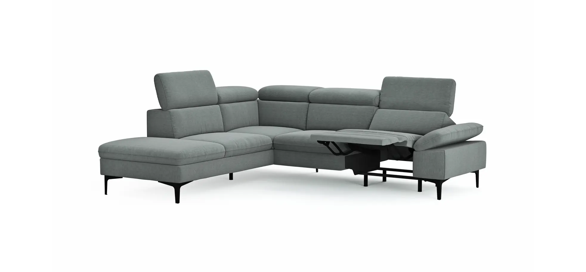 Ecksofa Felipa - Ecke links mit 2,5-Sitzer inkl. Armlehne verstellbar und Rückenlehne/Sitztiefe verstellbar (motorisch), Stoff, Grau