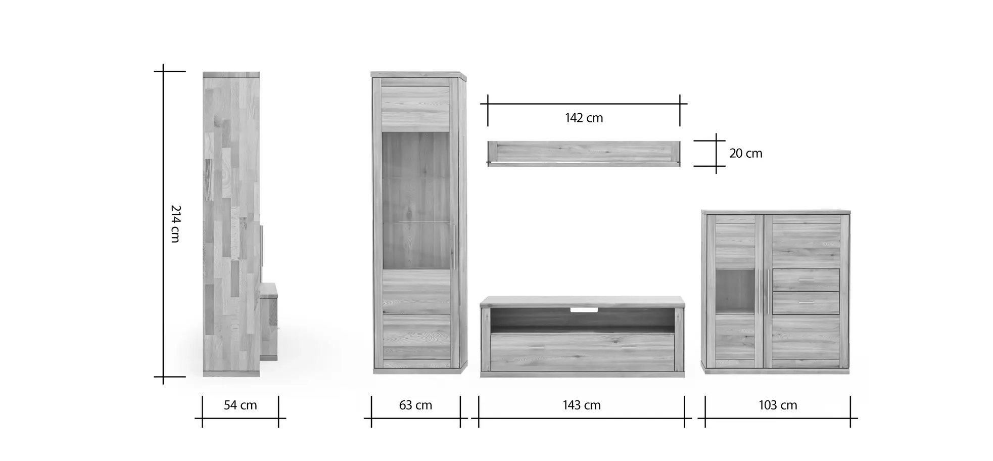 Wohnwand Faro 6.0 - Kernbuche massiv, geölt