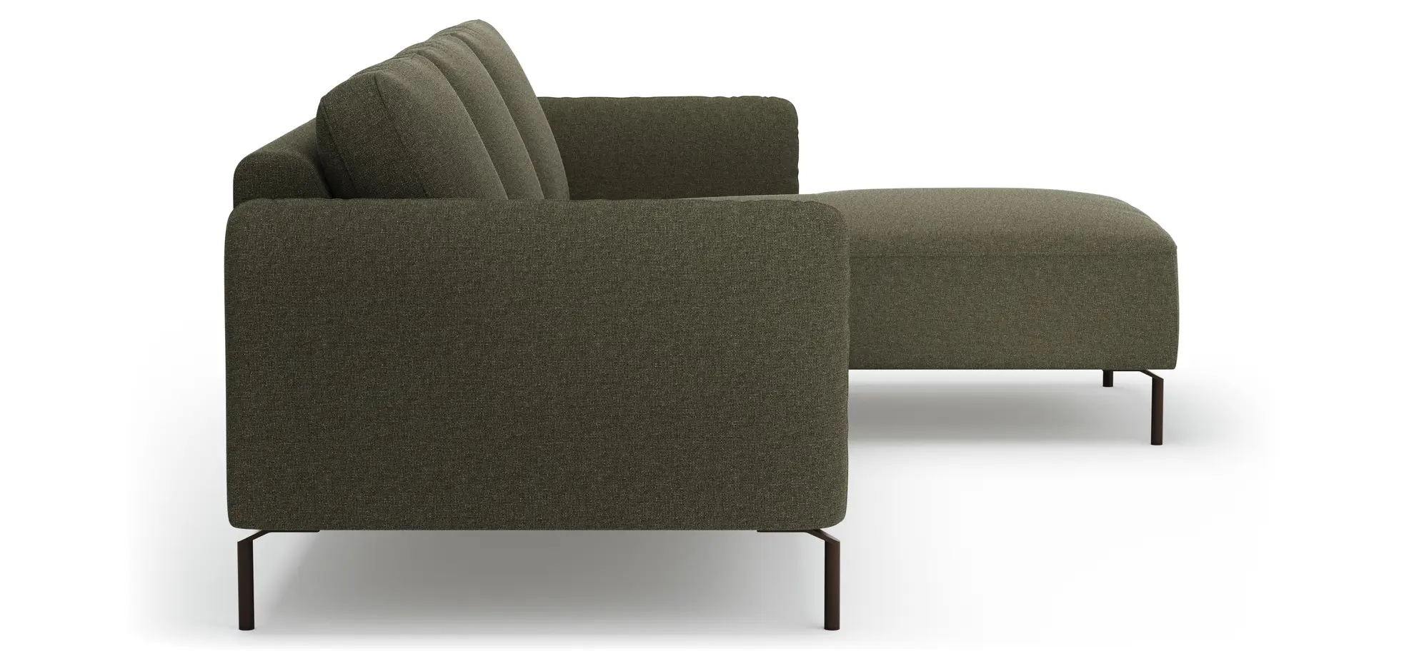 Ecksofa Leona - 3-Sitzer mit Longchair rechts inkl. Sitzvorzug motorisch, Stoff, Braungrün