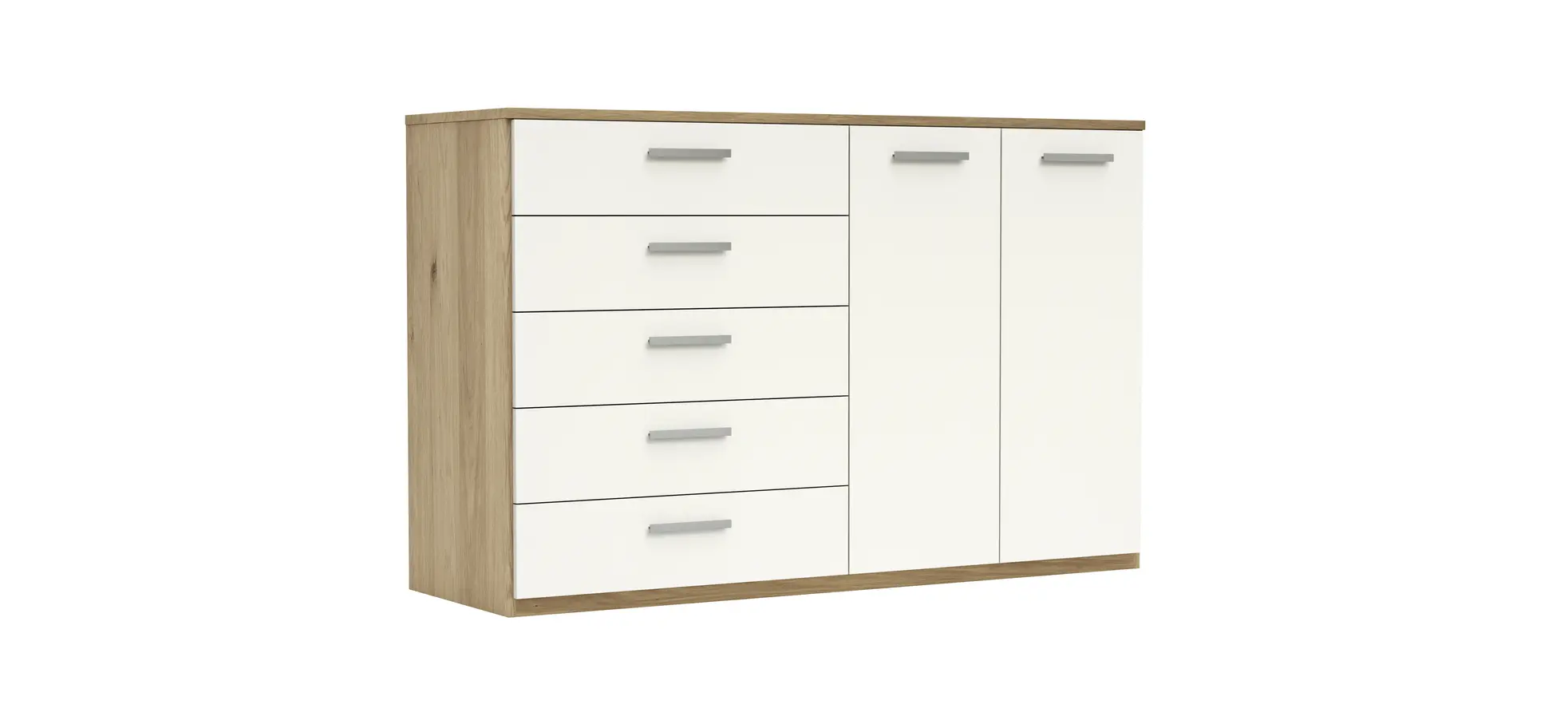 Kommode Viana - Balkeneiche furniert, Weiß 103251