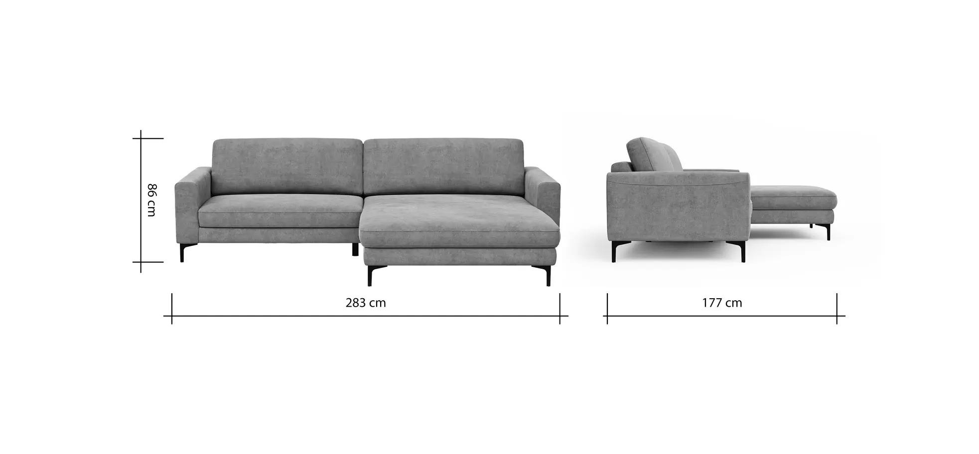 Ecksofa Oviedo - 1,5-Sitzer mit Longchair rechts, Stoff, Grau