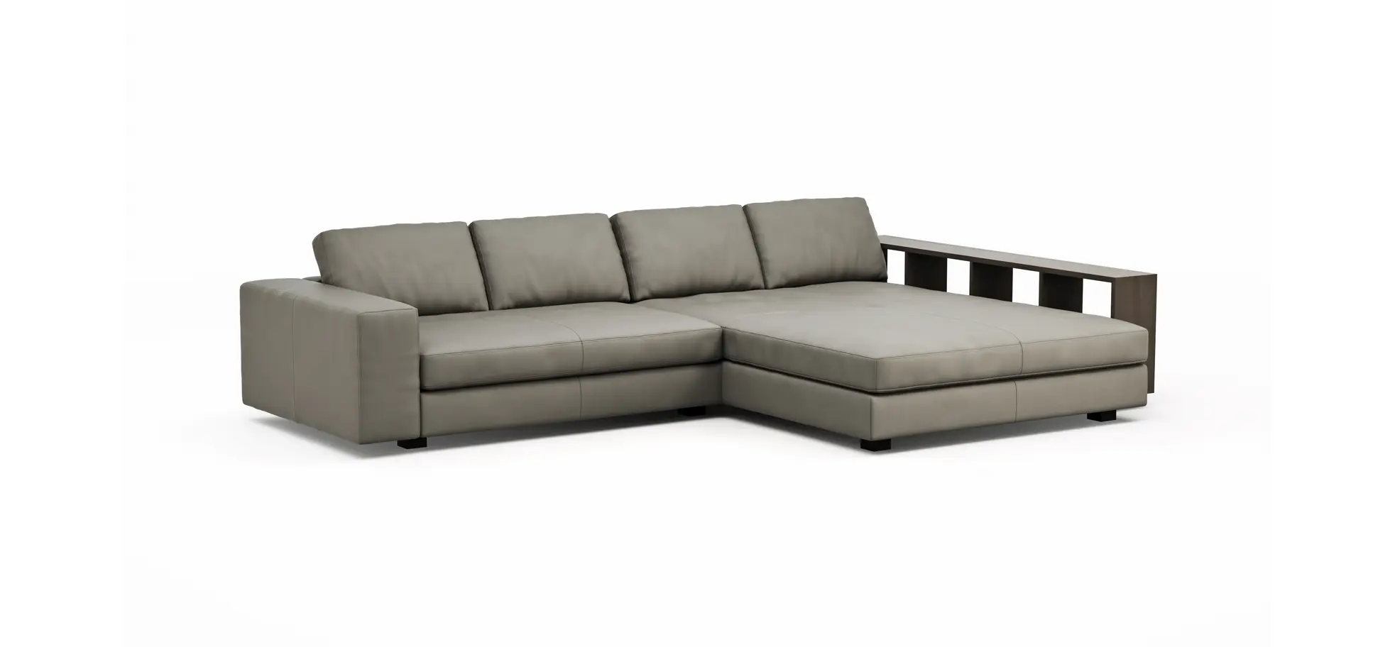 Ecksofa Aprino 1 - 2,5-Sitzer mit Longchair rechts, Leder, Grau