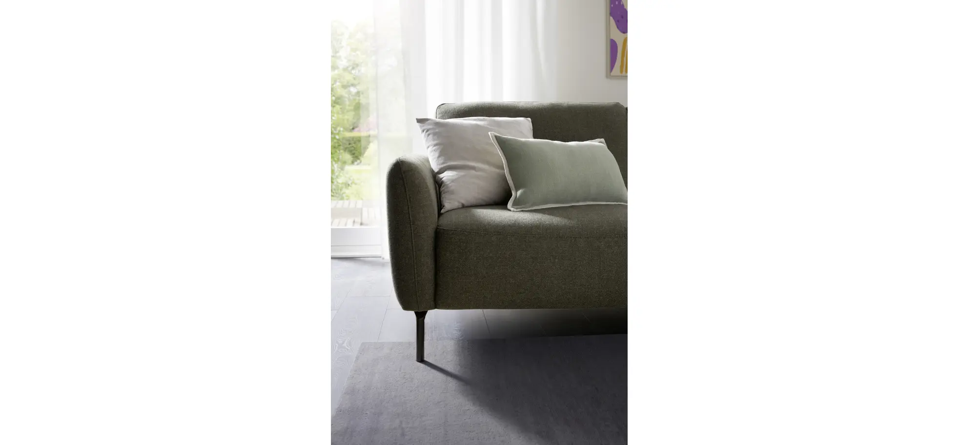 Ecksofa Leona - 3-Sitzer mit Longchair rechts, Stoff, Braungrün