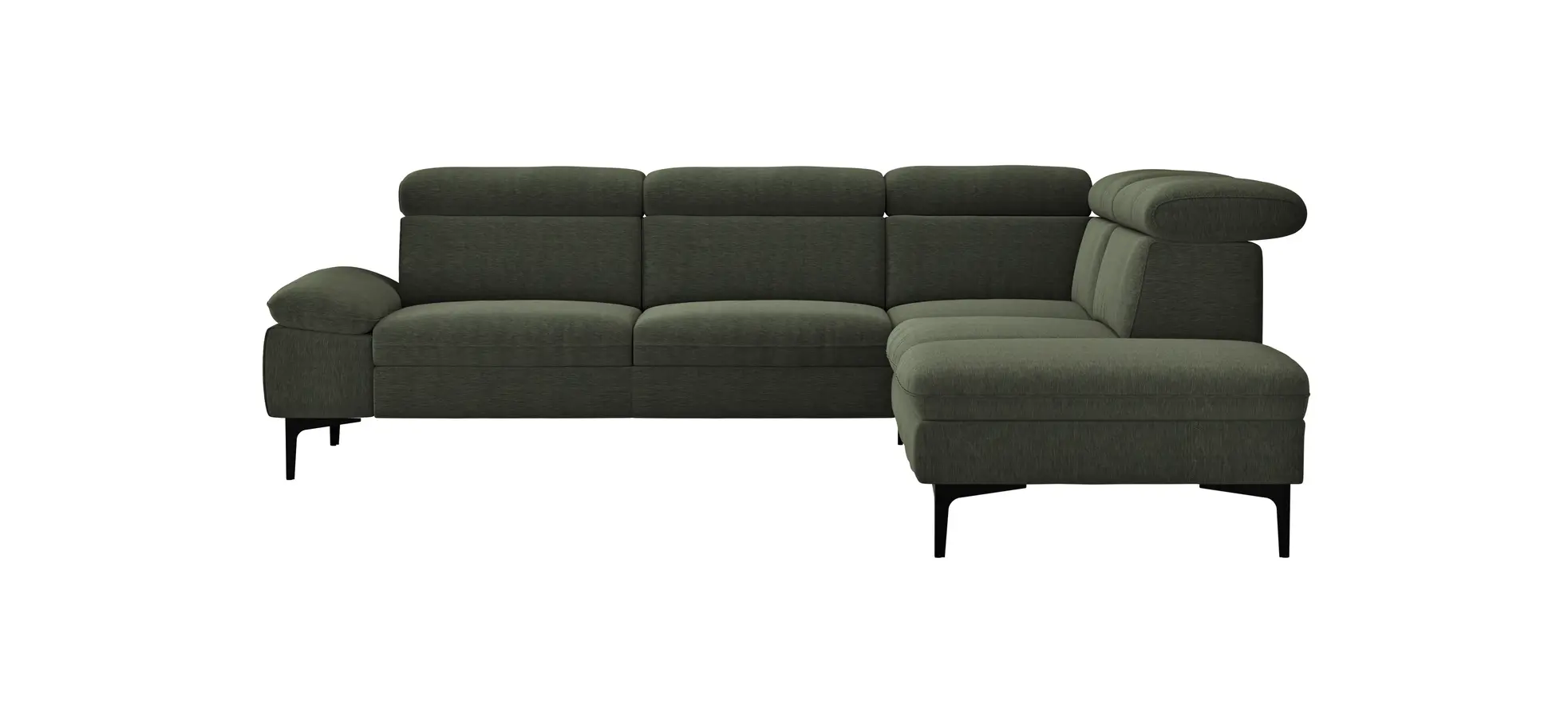 Ecksofa Felipa - 2,5-Sitzer mit Ecke rechts inkl. Kopfteil verstellbar, Stoff, Dunkelgrün 105063