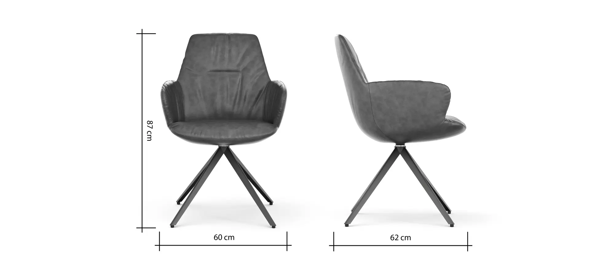 Armlehnstuhl Pegara - Leder, Ash, Gestell, Anthrazit