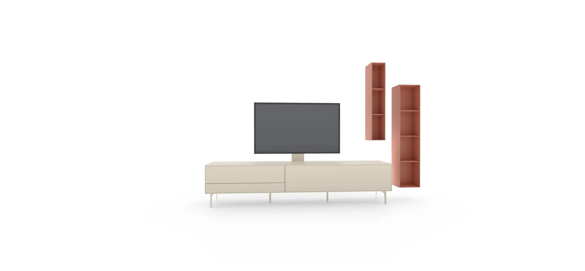 Wohnwand Colore - mit Beleuchtung, Lack, Kaschmir, Sandbeere 145327