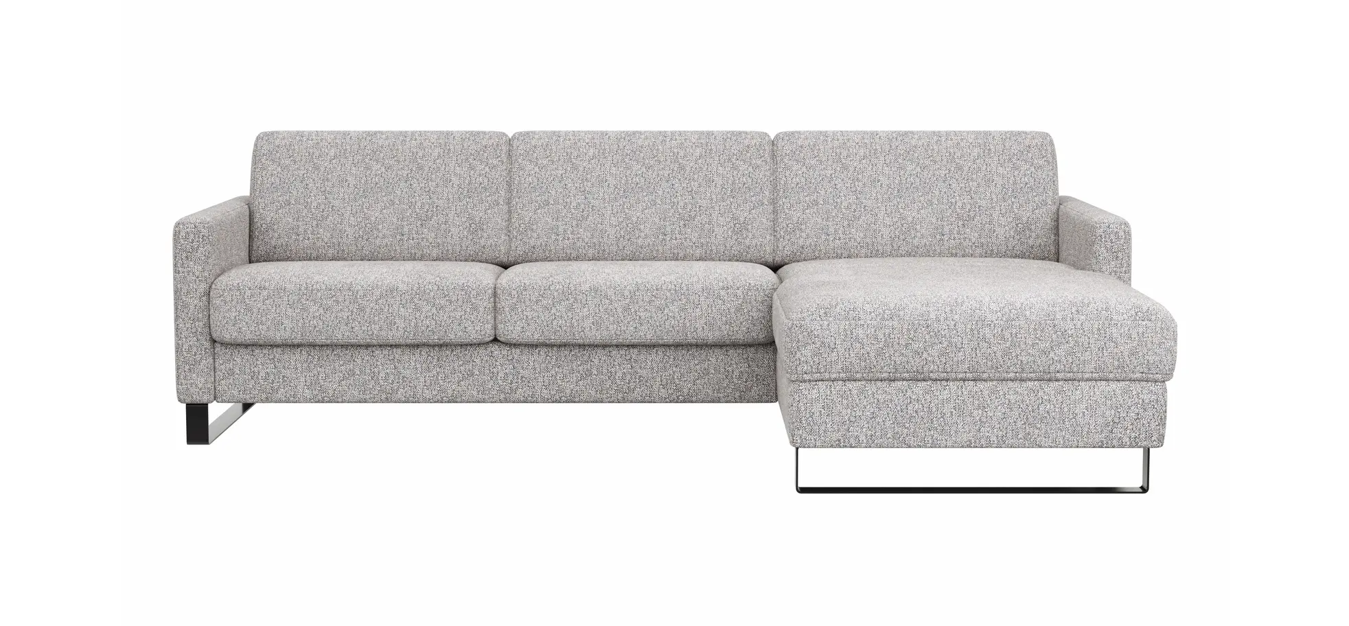 Schlafsofa Laredo - 2-Sitzer mit Longchair rechts inkl. Schlaffunktion mit Bettkasten, Stoff, Graubeige 1291427794
