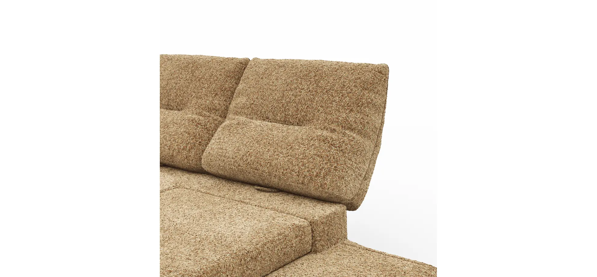 Ecksofa Lucero 2.0 - Longchair mit 2-Sitzer rechts inkl. Sitztiefenverstellung, Drehsitz und Sitztiefe verstellbar, Stoff, Cognac