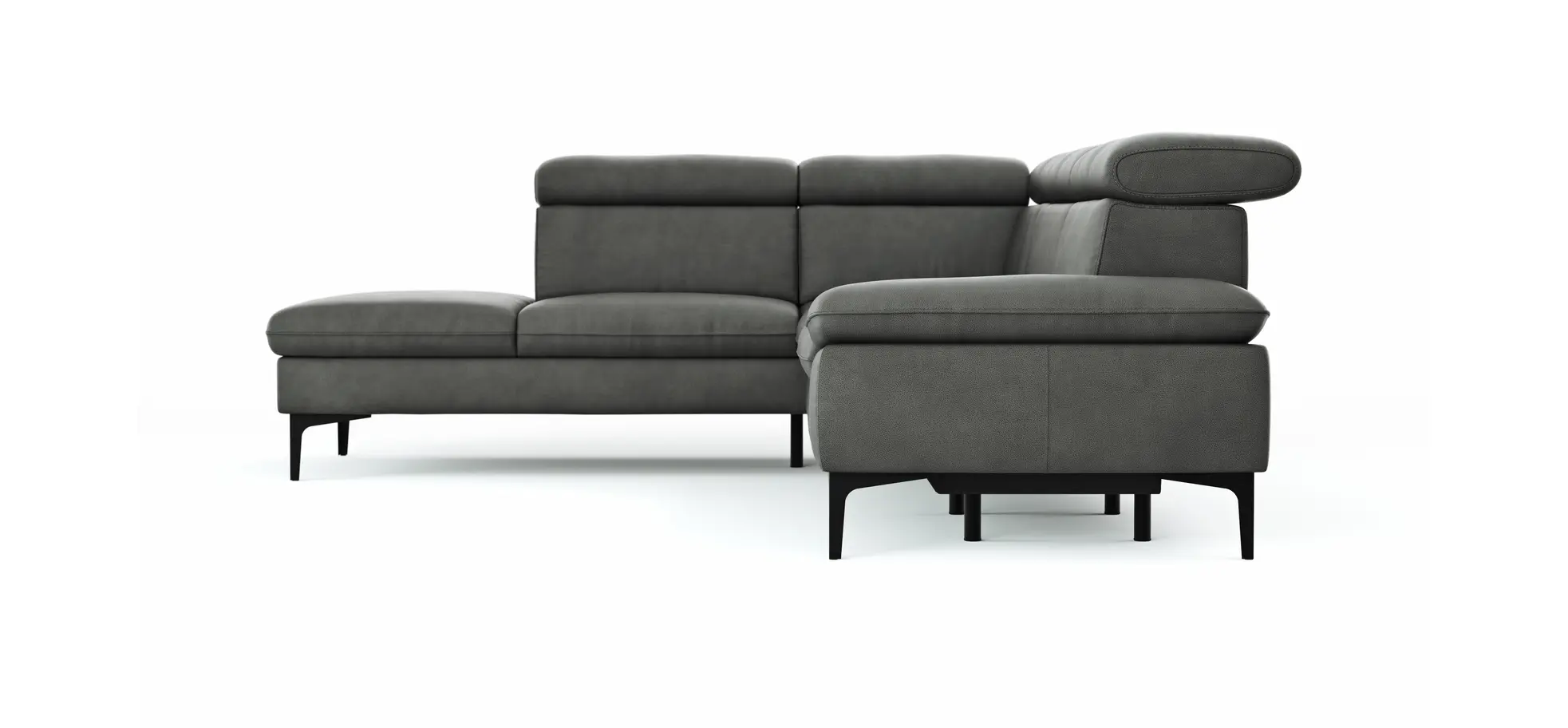 Ecksofa Felipa - Ecke links mit 2,5-Sitzer inkl. Armlehne verstellbar und Rückenlehne/Sitztiefe verstellbar (motorisch), Leder, Grau