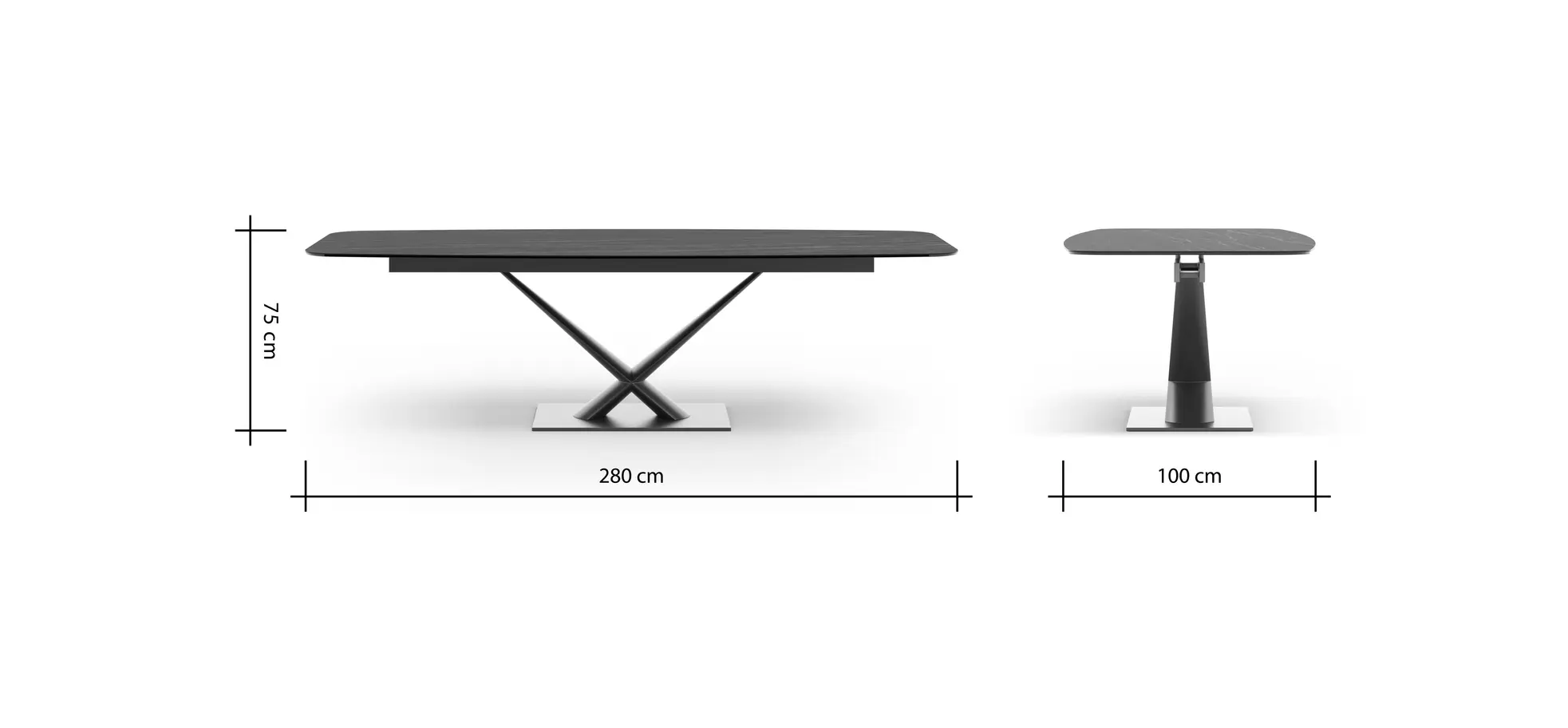 Esstisch Savona - LB ca. 280x100 cm, Fix, Keramik, Schwarz, Bootsform