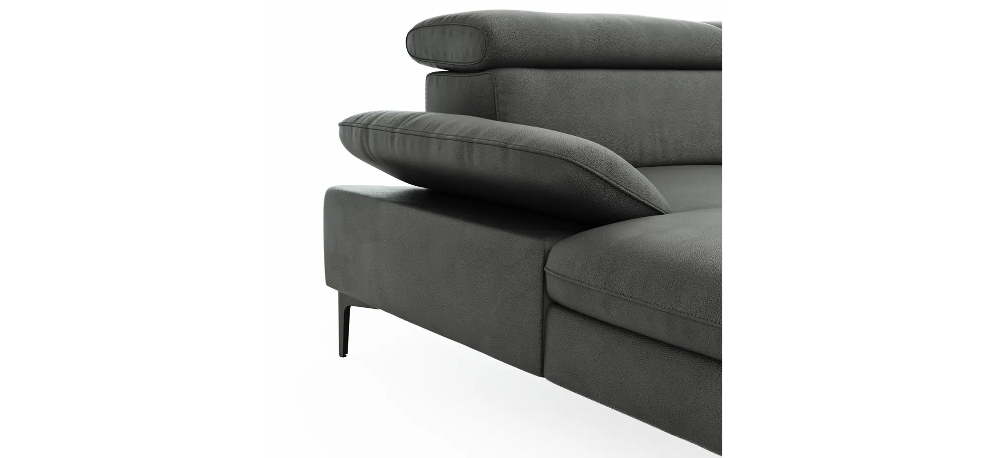 Ecksofa Felipa - Longchair links mit 2,5-Sitzer inkl. Armlehne verstellbar und Rückenlehne/Sitztiefe verstellbar (motorisch), Leder, Grau