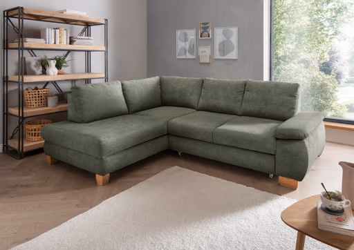 Ecksofa - Ecke links und 2-Sitzer, Stoff, Dunkelgrün