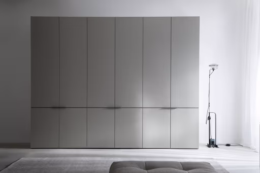 Drehtürenschrank Matera - BHT ca. 301x235x60 cm, Lack Matt, Muschelgrau, Griffe Coffee