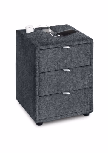 Nachttisch- Inkl. Ladeport, Stoff, Anthrazit