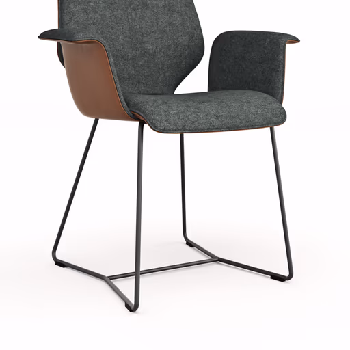 Armlehnstuhl Penthouse - Stoff, Steingrau, Leder, Cognac, Kufen, Anthrazit