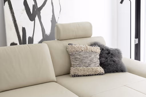 Ecksofa Collina - 2,5-Sitzer, Longchair rechts, inklusive Kopfstütze, Leder, Ecru