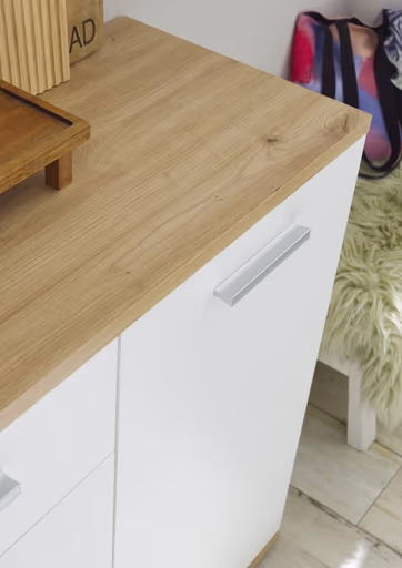 Kommode - B ca. 135 cm, Weiß, Artisan Eiche Nachbildung