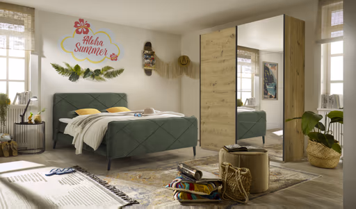 Schwebetürenschrank ROVERO- B ca. 181 cm, Graphit, Spiegel