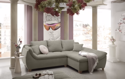 Ecksofa JAMILA - 2-Sitzer, Ecke rechts, Stoff, Taupe